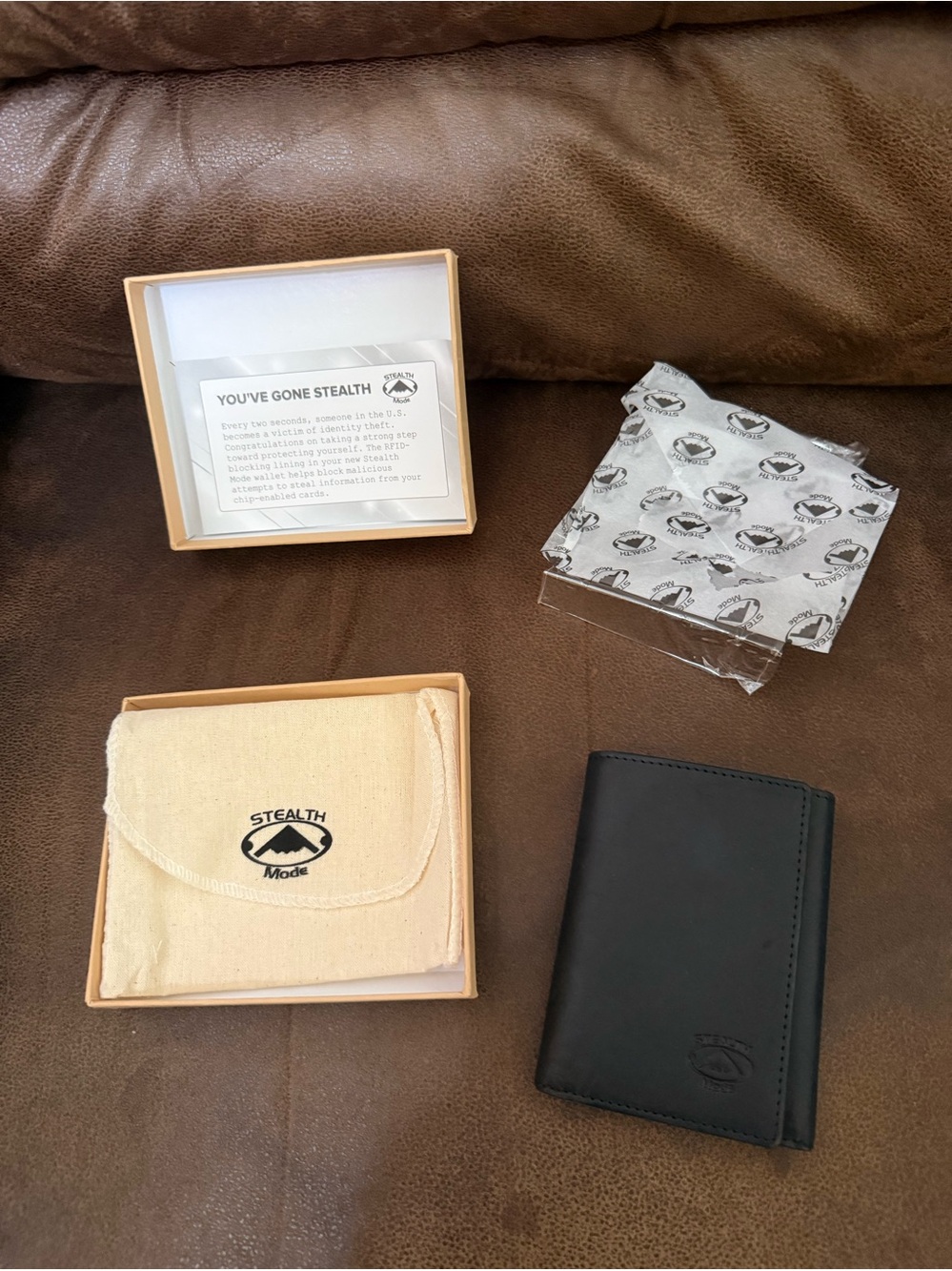 NWT! Stealth Mode Trifold Black Leather Wallet for Men with RFID Blocking